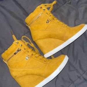 Just fab mustard wedged sneaker boots